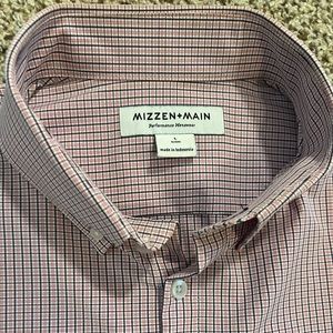 Mizzen & Main Leeward Dress Shirt Men Large Trim Red/White/Navy -Great Condition